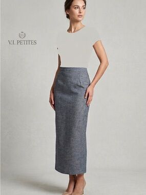 V.I. Petites Grey/BlueTweed Maxi Pencil Skirt size 8/10